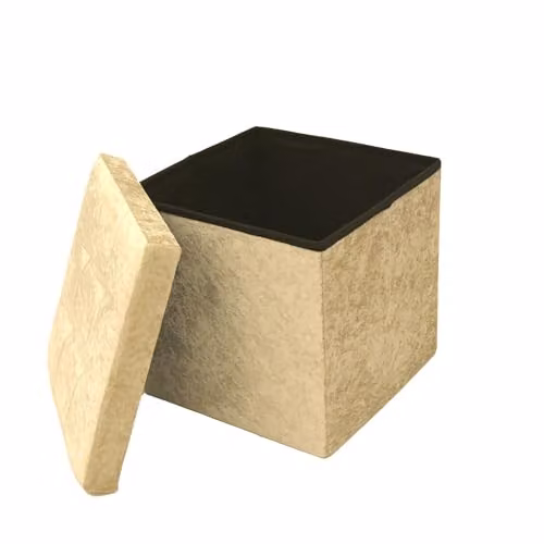 Libbi Lou Velvet Foldable Storage Ottoman Footstool, Beige, W/D/H: 38 x 38 x 38 cm – 1