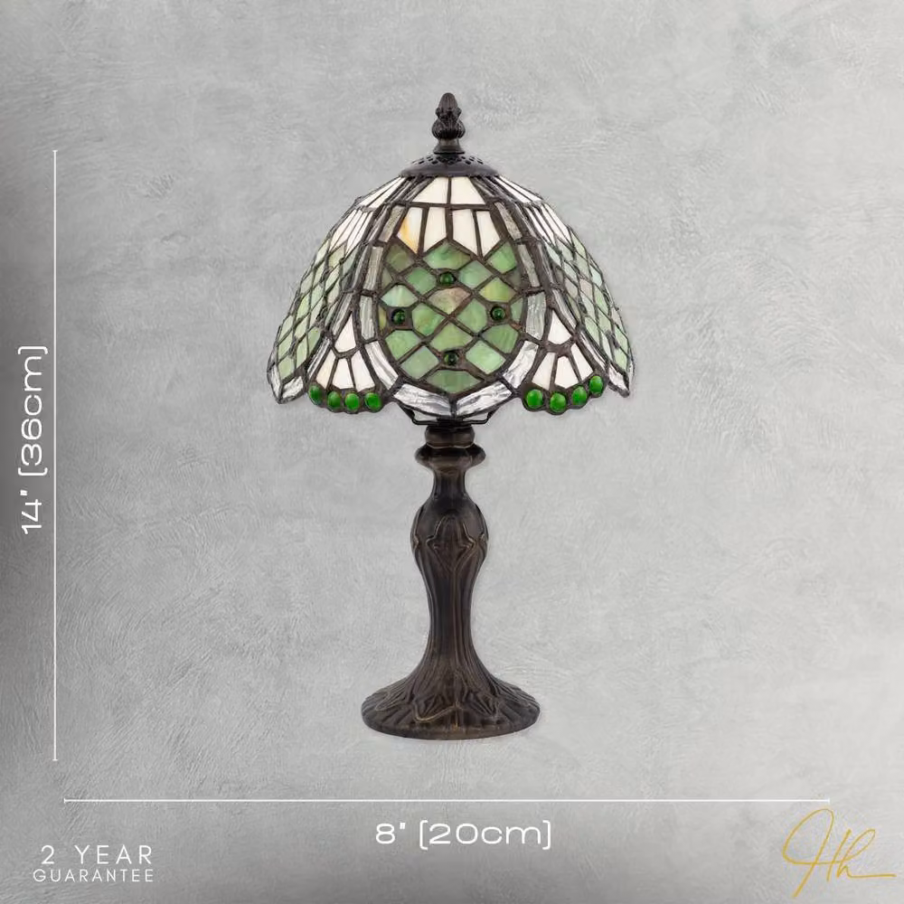 Happy Homewares Handmade Beaded Stained Glass Tiffany Table Lamp in Green – 4