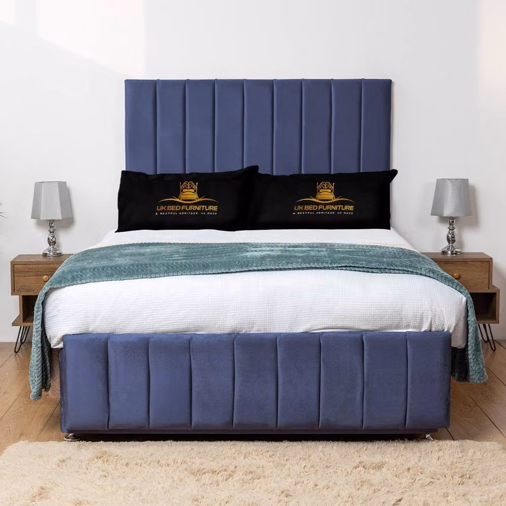 UK Bed Furniture Falcon Divan Bed with 4 Drawers and Upholstered Fabric Headboard in Blue, W/D/H: 120 x 200 cm – 2