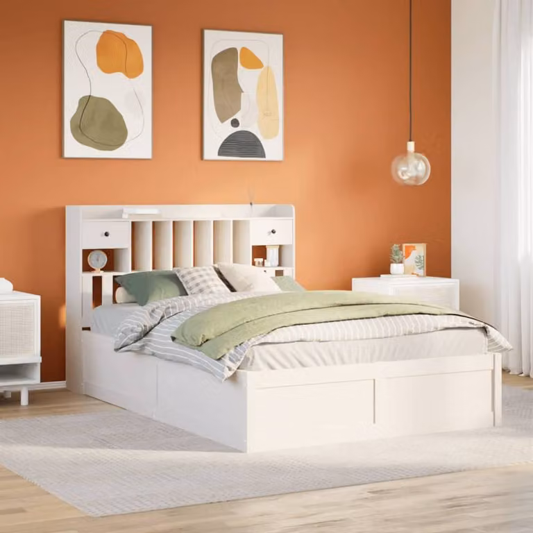 Berkfield Home King Size Solid Wood Pine Bed Frame in White, W/D/H: 150 x 200 cm