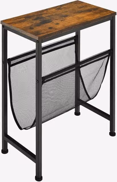 VOGREX Industrial Side Table and Laptop Desk with Magazine Holder in Brown, W: 49.0 cm, D: 30.0 cm, H: 61.0 cm