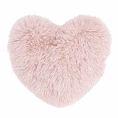 Catherine Lansfield Heart Shaped Cuddly Deep Pile Faux Fur Cushion in Pink