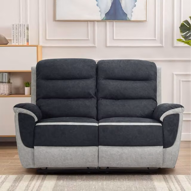 Comfy Living Two Tone Fabric Recliner Set in Grey, including 3 Seater Sofa, 2 Seater Sofa and Armchair