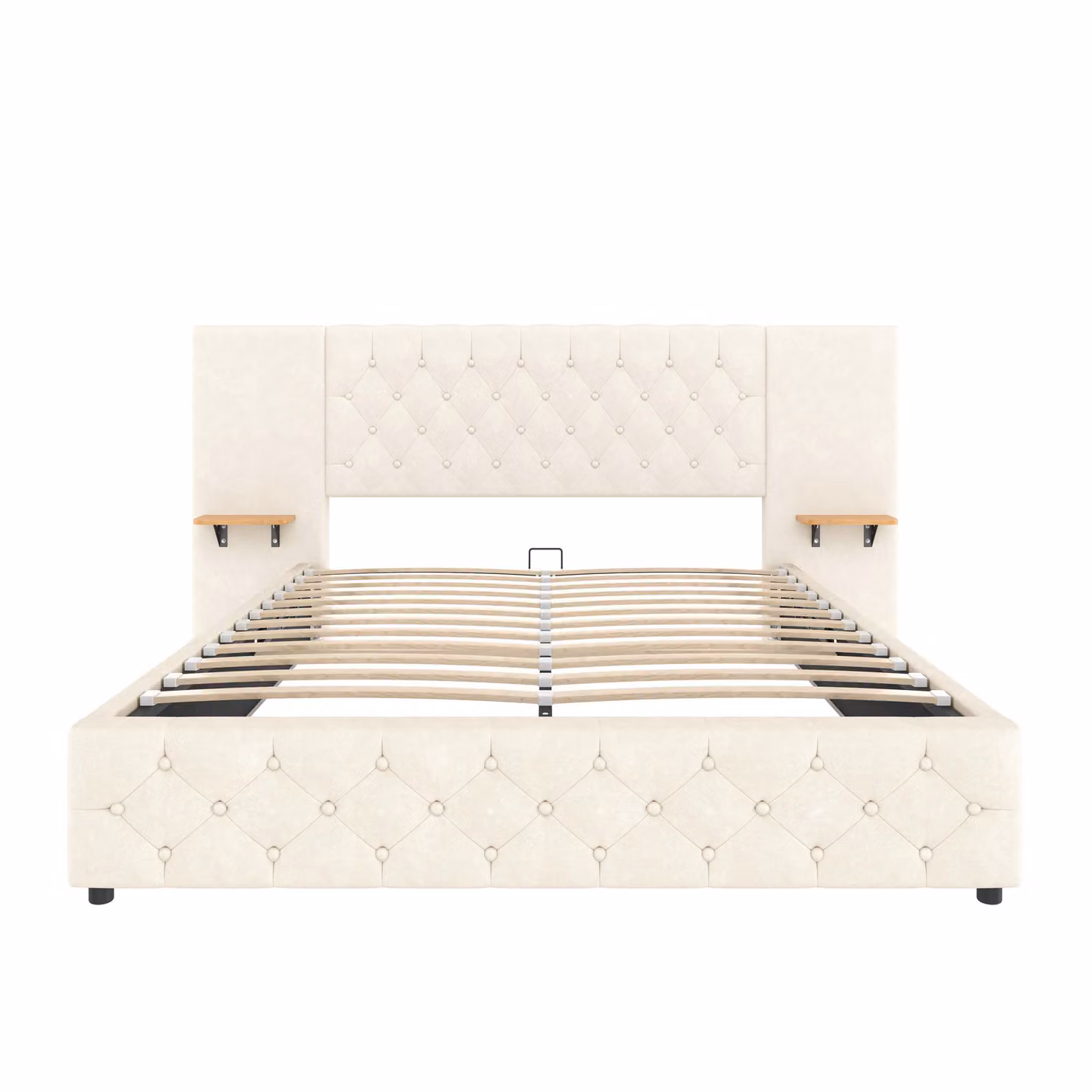 Aosom UK Modern Beige Upholstered Platform Bed with Hydraulic Lift System and Tufted Headboard, W/D/H: 135 x 190 x 103 cm – 2