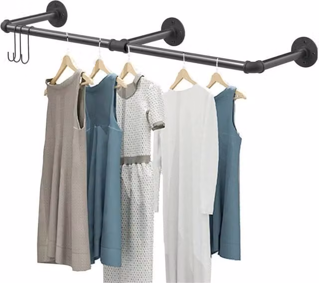 Kelvenix Matt Black Metal Wall Mounted Continuous Linear Garment Clothes Rail