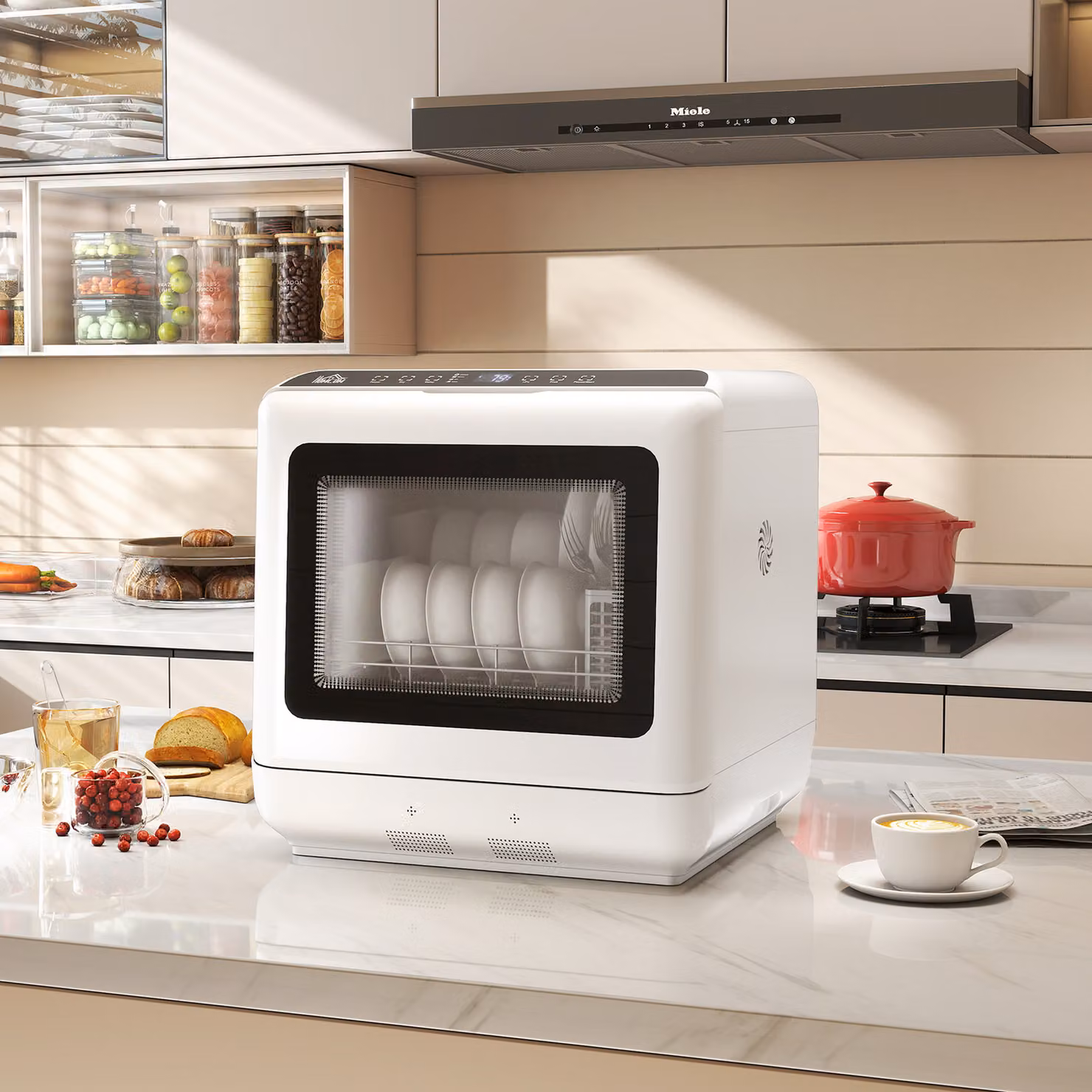 HOMCOM 6L Five-Mode Countertop Dishwasher in White – 2