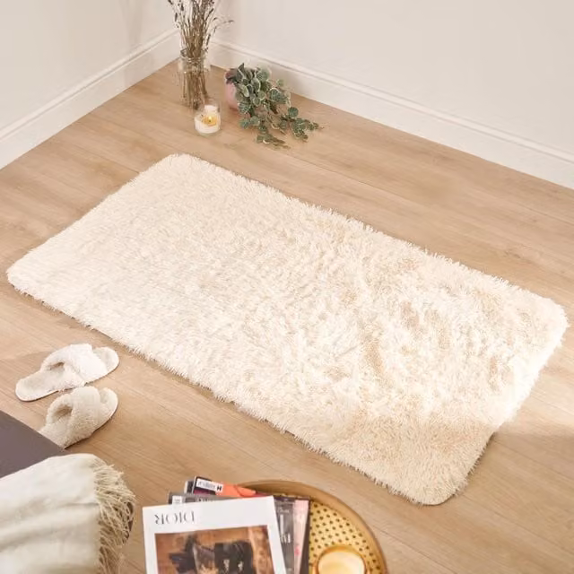 Sienna Yellow Fluffy Shaggy Rectangular Floor Mat, Width: 120 cm