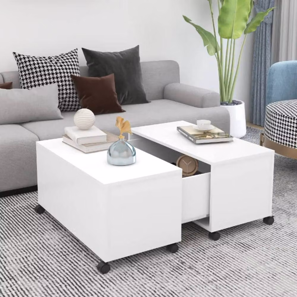 Berkfield Home White Square Coffee Table in Engineered Wood W/D/H: 75 x 75 x 38 cm – 2