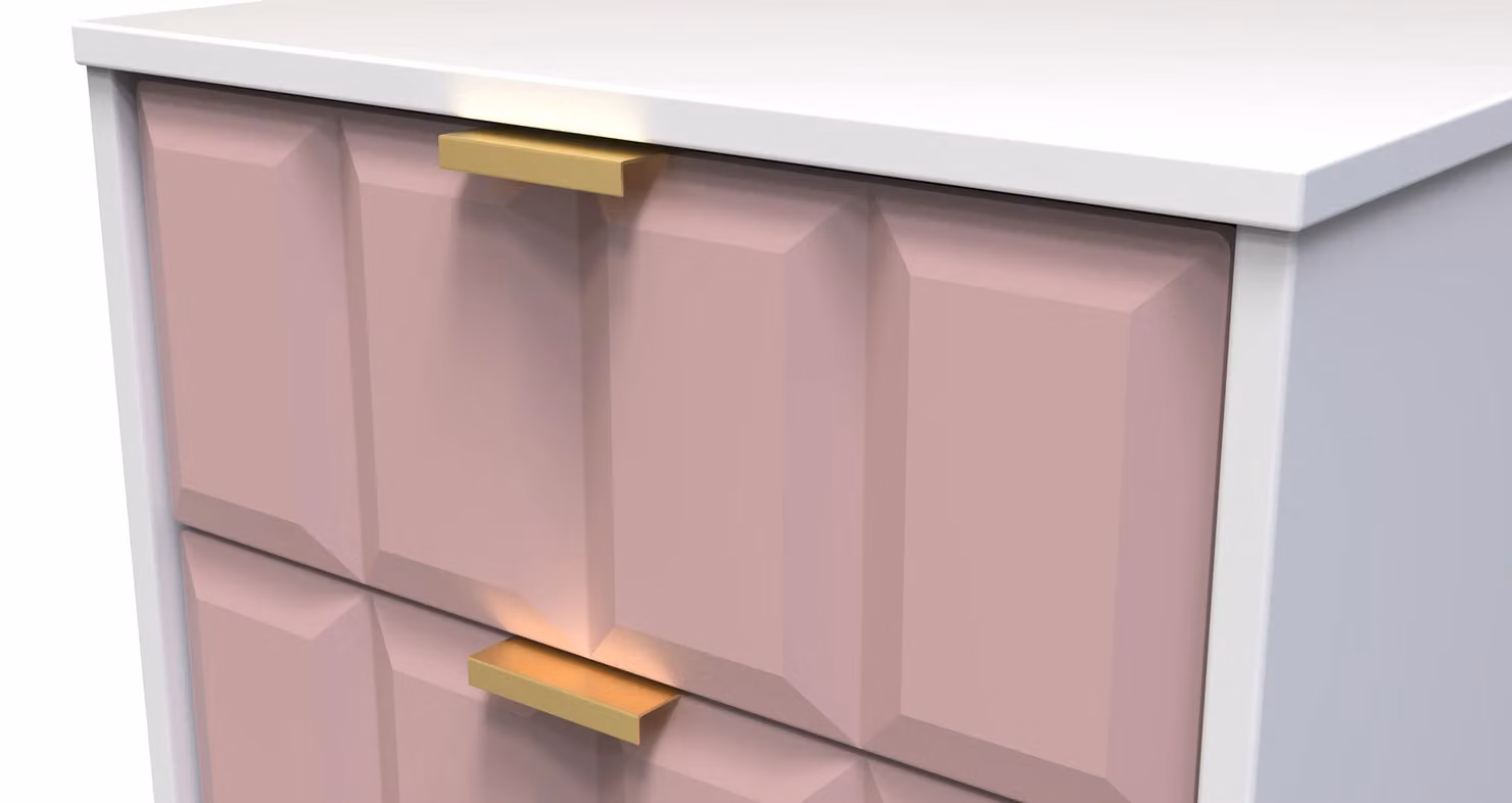Ready Assembled 2 U Metro 2 Drawer Bedside Cabinet in Dusty Pink and Gold – 3