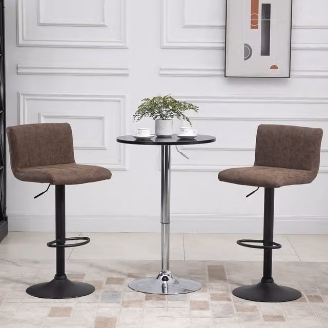 HOMCOM Set of 2 Brown Synthetic Leather Swivel Bar Stools with Metal Upholstered Frames