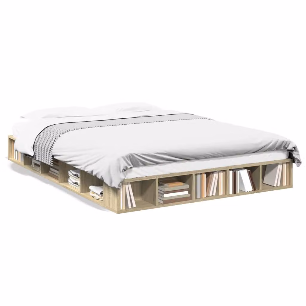Berkfield Home Sonoma Oak Bed Frame in Brown with Side Compartments, W/D/H: 160 x 200 cm – 2