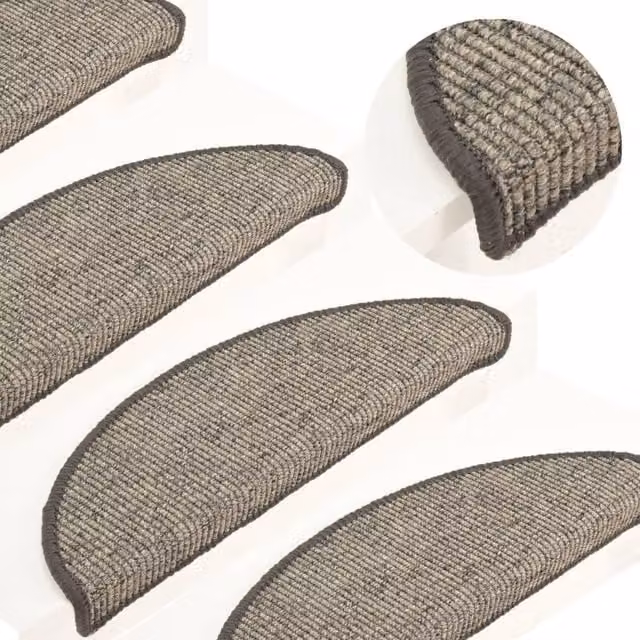 Berkfield Home Self-adhesive Striped Stair Mats, 15 Pieces, Beige and Grey, W/D/H: 56 x 17 x 3 cm – 1
