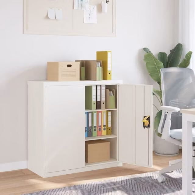Berkfield Home White Steel File Cabinet with Hinged Doors and Adjustable Shelves, W/D/H: 90 x 40 x 90 cm