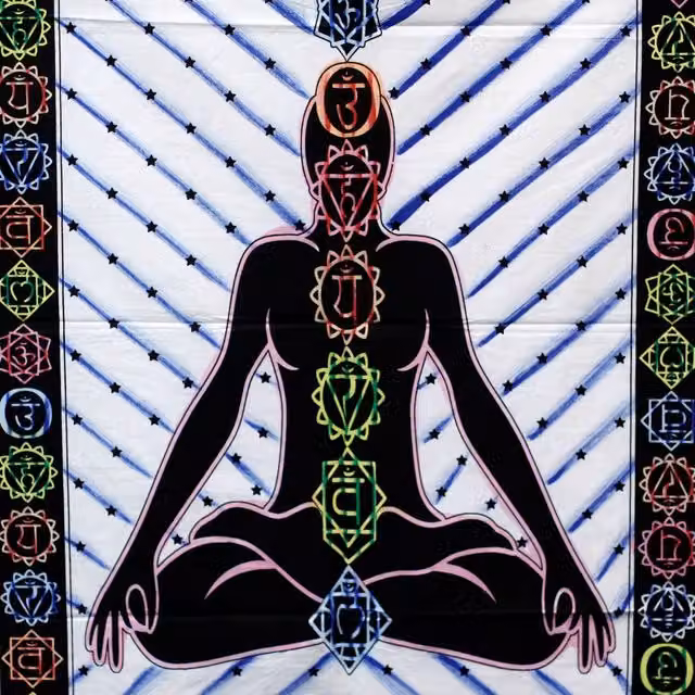 KDMK Handbrushed Cotton Chakra Buddha Multi-colour Textile Wall Hanging