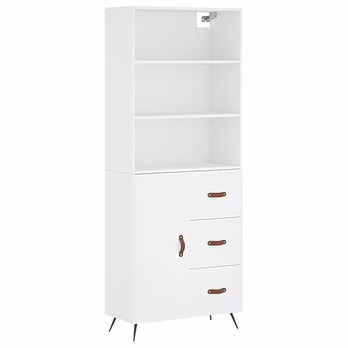 vidaXL Modern White Highboard with Internal Shelves and Drawers, W/D/H: 69.5 x 34 x 180 cm – 1
