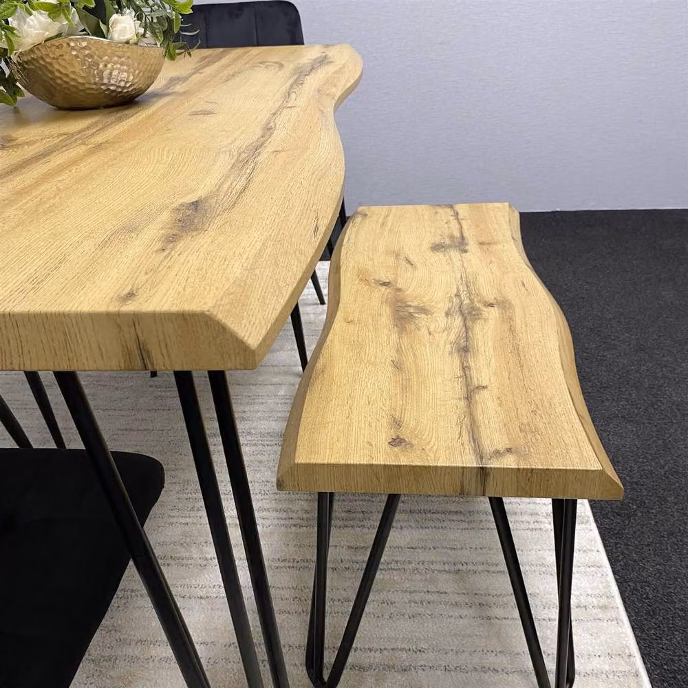 KOSY KOALA Industrial Wooden Dining Set with Rectangular Table, Bench and 4 Black Velvet Chairs in Brown and Black – 3
