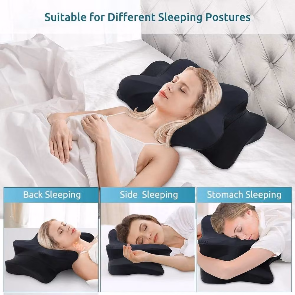 NESTLUNE Black Memory Foam Cervical Pillow for Neck and Shoulder Pain, Cot Size – 3