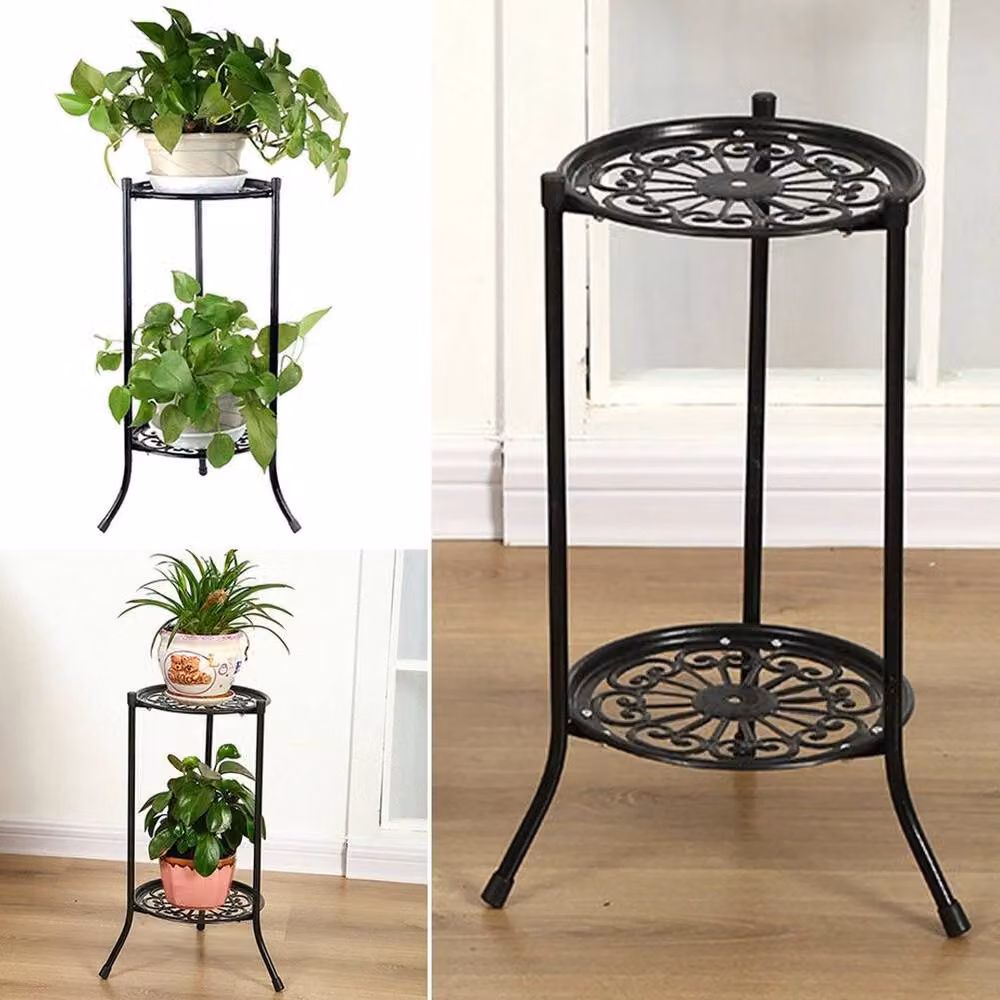 KORVIXA 2 Tier Metal Plant Pot Holder Flower Stand in Black, W/D/H: 50 x 30 x 50 cm – 3
