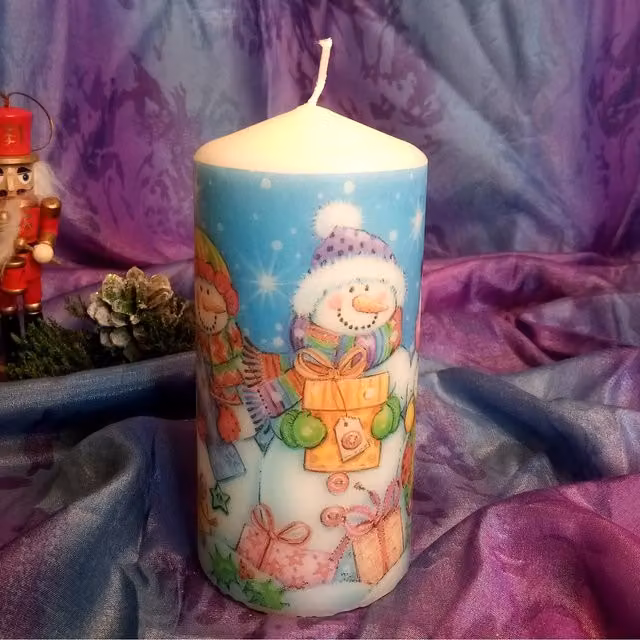 Viki Christmas Snowman Candle in White and Multicolour