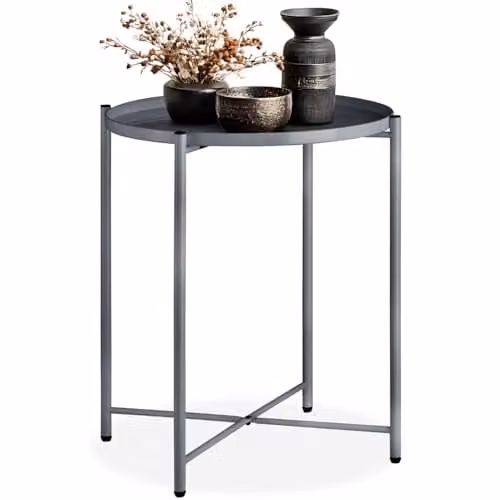 tectake Round Minimalist Side Table in Dark Grey with Height-Adjustable Feet, W/D/H: 45.5 x 45.5 x 53 cm – 1
