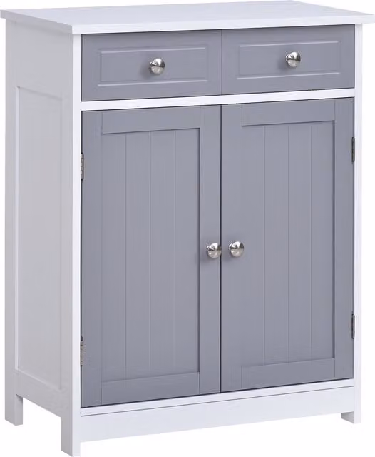 Kleankin Freestanding Bathroom Cabinet with 2 Drawers and Adjustable Shelf in Grey and White, W: 60 cm, D: 60 cm, H: 75 cm