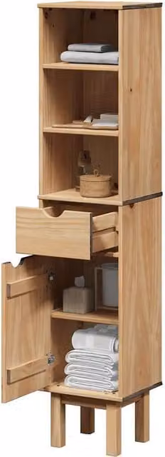 Berkfield Home OTTA Wall Mounted Bathroom Cabinet in Brown Solid Pine Wood, W/D/H: 35 x 30 x 159 cm