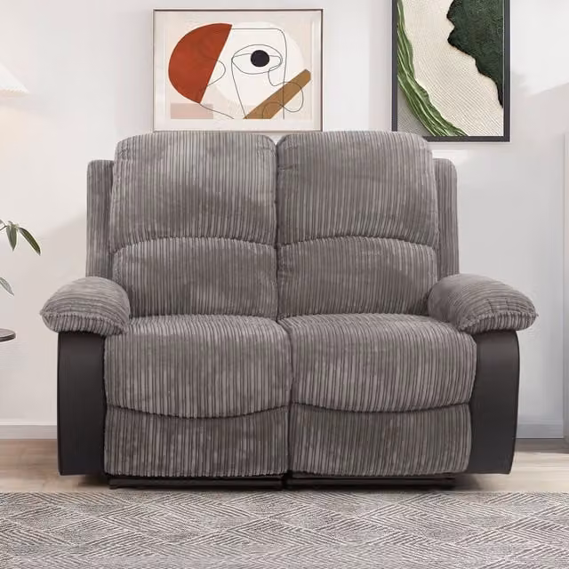 Comfy Living Modern Fabric Cord Electric Recliner Set in Grey or Brown