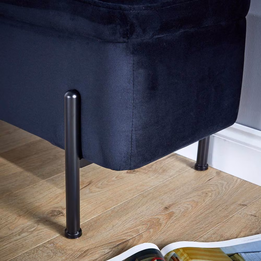 Home Source Black Boucle Velvet Storage Ottoman Seat with Metal Legs – 3