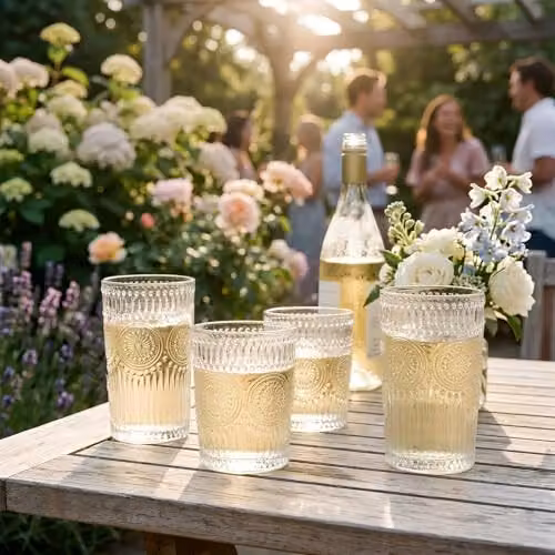Argon Tableware Amore 12 Piece Floral Glassware Set in Transparent, including 6 x 350ml Highball Glasses and 6 x 300ml Tumblers – 2