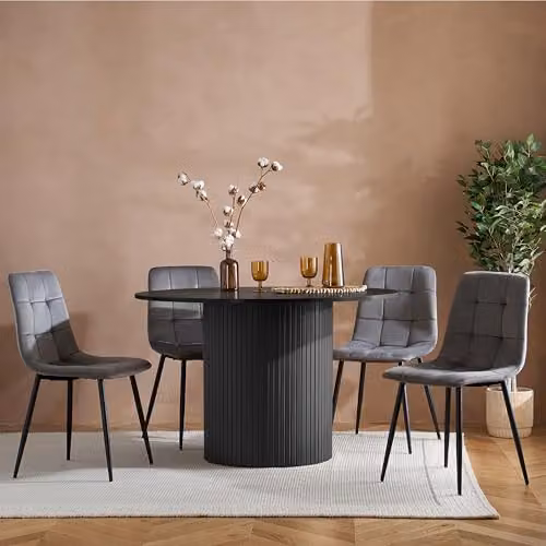 Birlea Axel Round Black Dining Table and 4 Chairs Set – 4