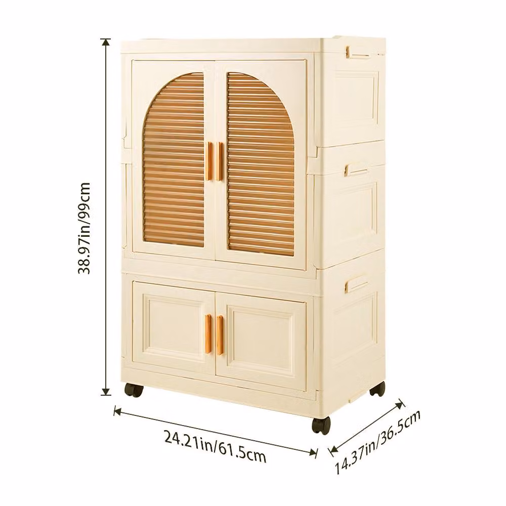 Living and Home 2 Tier Folding Wardrobe Storage Bins with Hinged Doors in Cream – 2