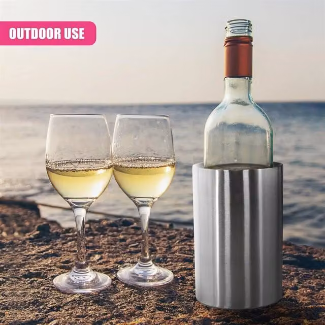 EONLION Silver Stainless Steel Double Walled Champagne and Wine Bottle Ice Cooler, Width: 100 cm – 1