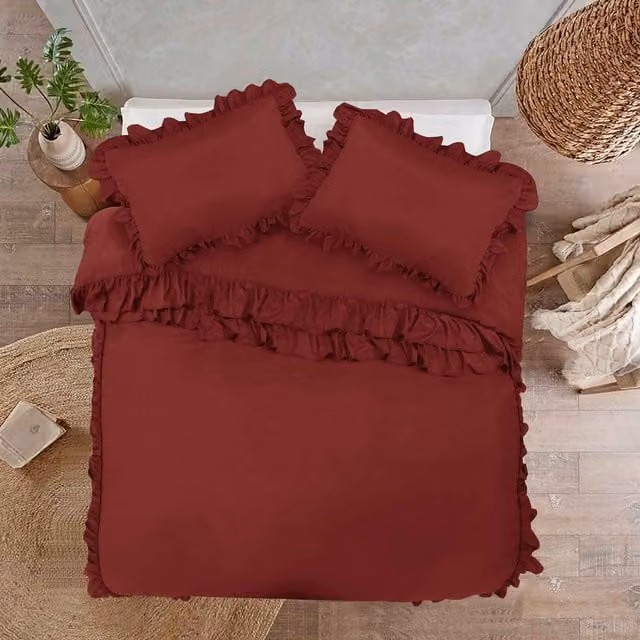Cotton Passion Shabby Chic Microfibre Duvet Cover Set in Red and Brown, W: 90 cm x L: 190 cm