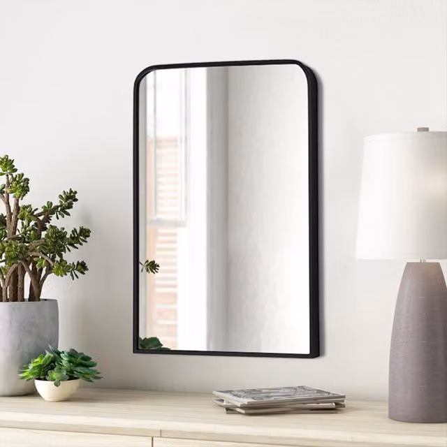 Livingandhome Modern Simple Arched Wall Mirror in Black