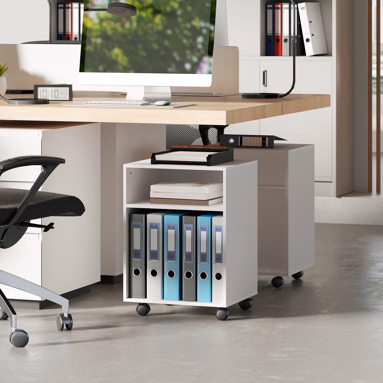 HOMCOM 2-Tier White Printer Stand with Storage and Wheels – 6