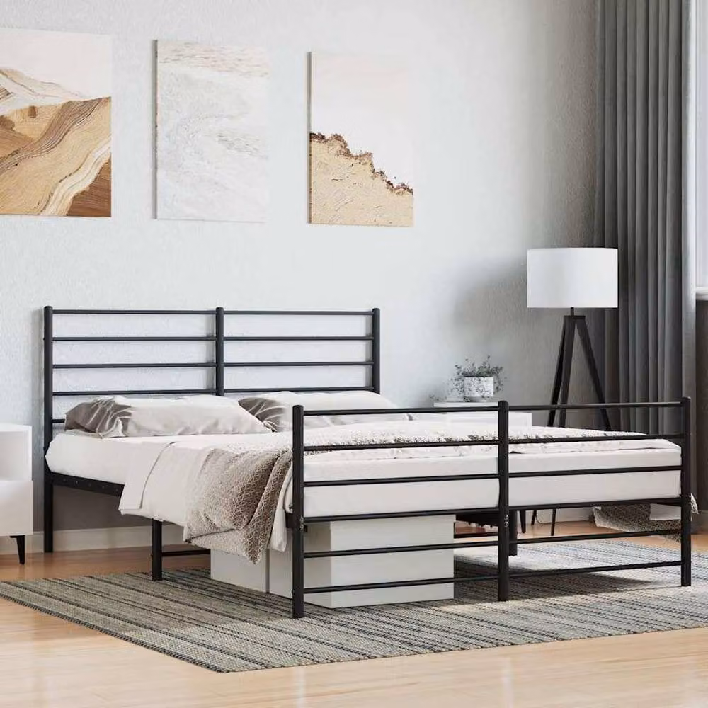 Berkfield Home Metal Bed Frame with Headboard and Footboard in Black, 140 x 200 cm – 1