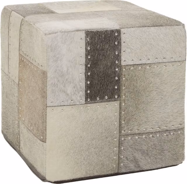 Orsina Safira Grey Leather Pouffe with Metal Base – 1