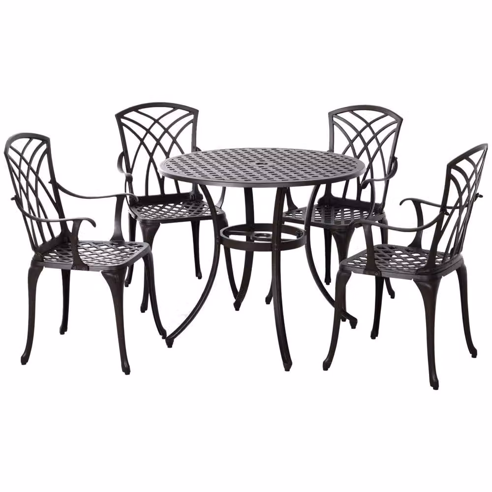 Wyld Haus Rohafa Brown Cast Aluminium 4 Seater Round Garden Dining Set with Armchairs – 2