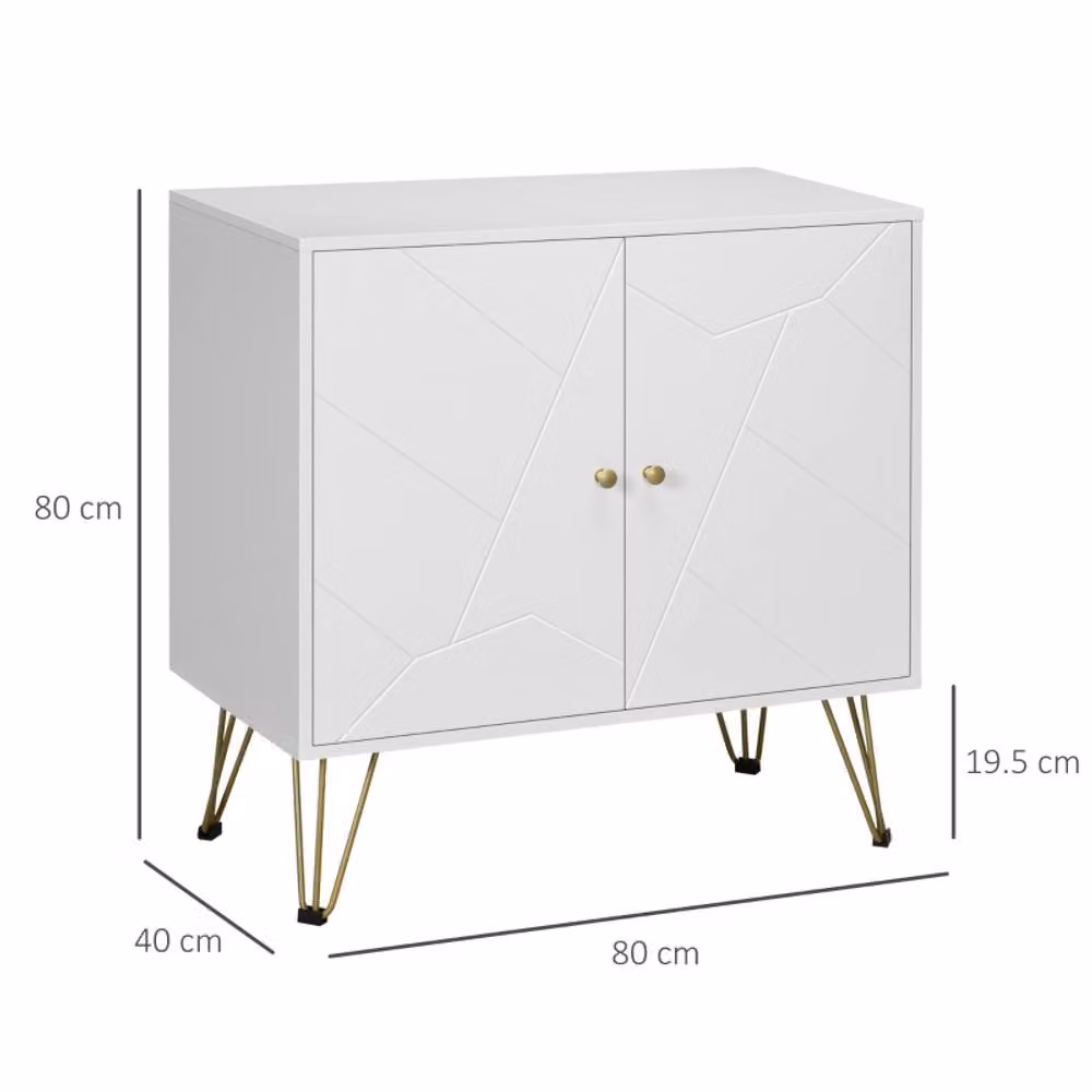 STILVORA Modern White and Gold Freestanding Storage Cabinet with Hinged Doors and Internal Shelves – 3