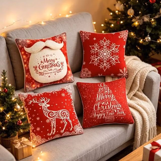 Lovii 4 Pack Christmas Throw Pillow Covers, Multicolour Square Cushion Cases, W/D/H: 45 x 45 x 45 cm – 1