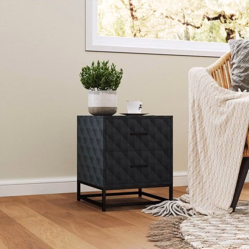 KORVIXA Set of 2 Black Modern Bedside Tables with 2 Drawers – 5