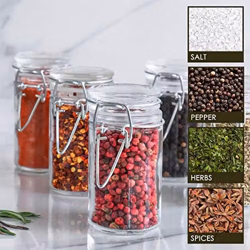 Argon Tableware Glass Spice Jars with Airtight Metal Clip Lids, Set of 3, 70ml, Transparent with Orange Seals – 2