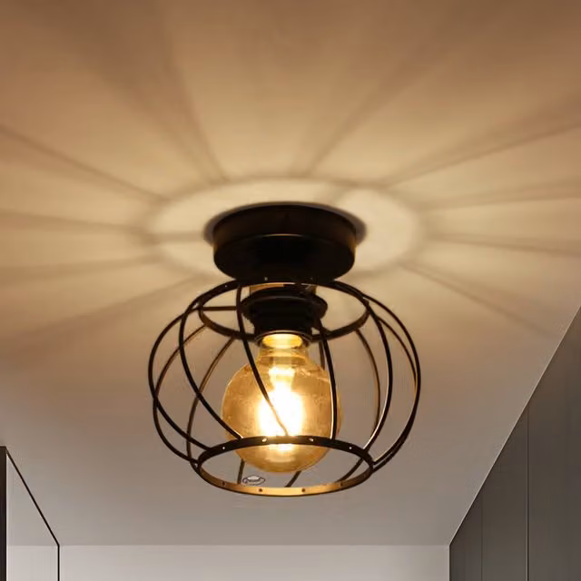 Pheashine Black Square Iron Ceiling Light with E27 Fitting, W/D/H: 19 x 19 x 17.5 cm