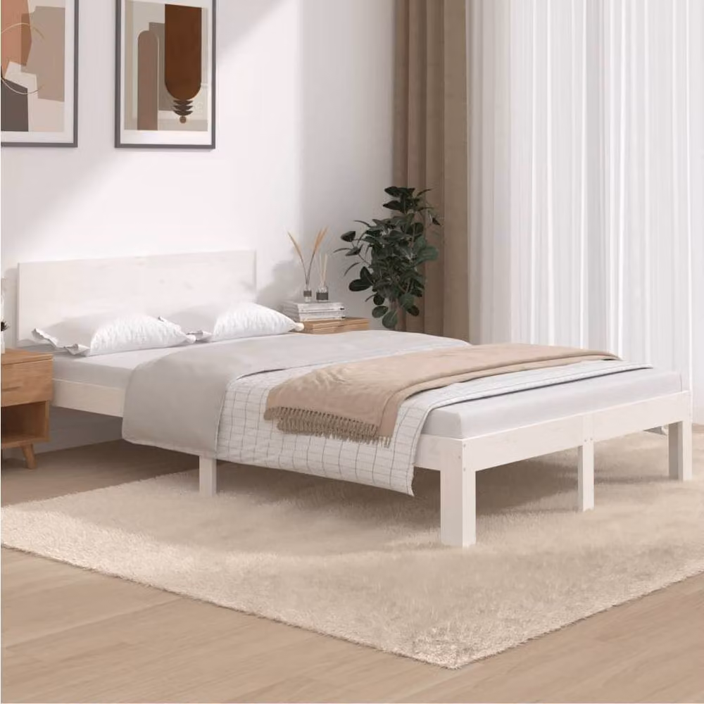 Berkfield Home White Solid Wood Pine Bed Frame W/D/H: 120 x 200 cm – 2