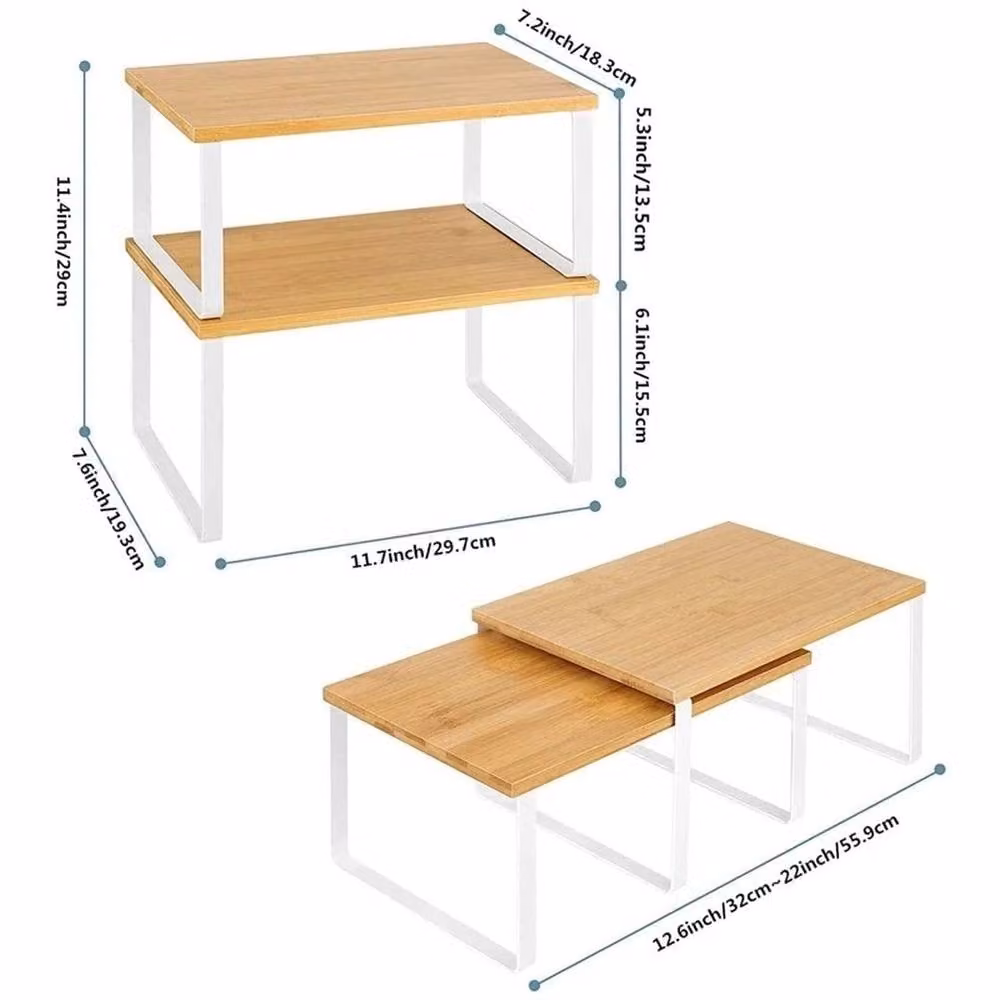 VOGREX 2-Piece Bamboo Kitchen Spice Storage Shelves in Beige – 1