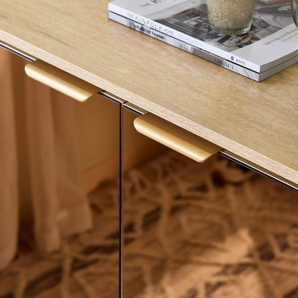 SoBuy Modern Entrance Cabinet with Mirrored Glass Doors and Internal Shelves in Oak – 4