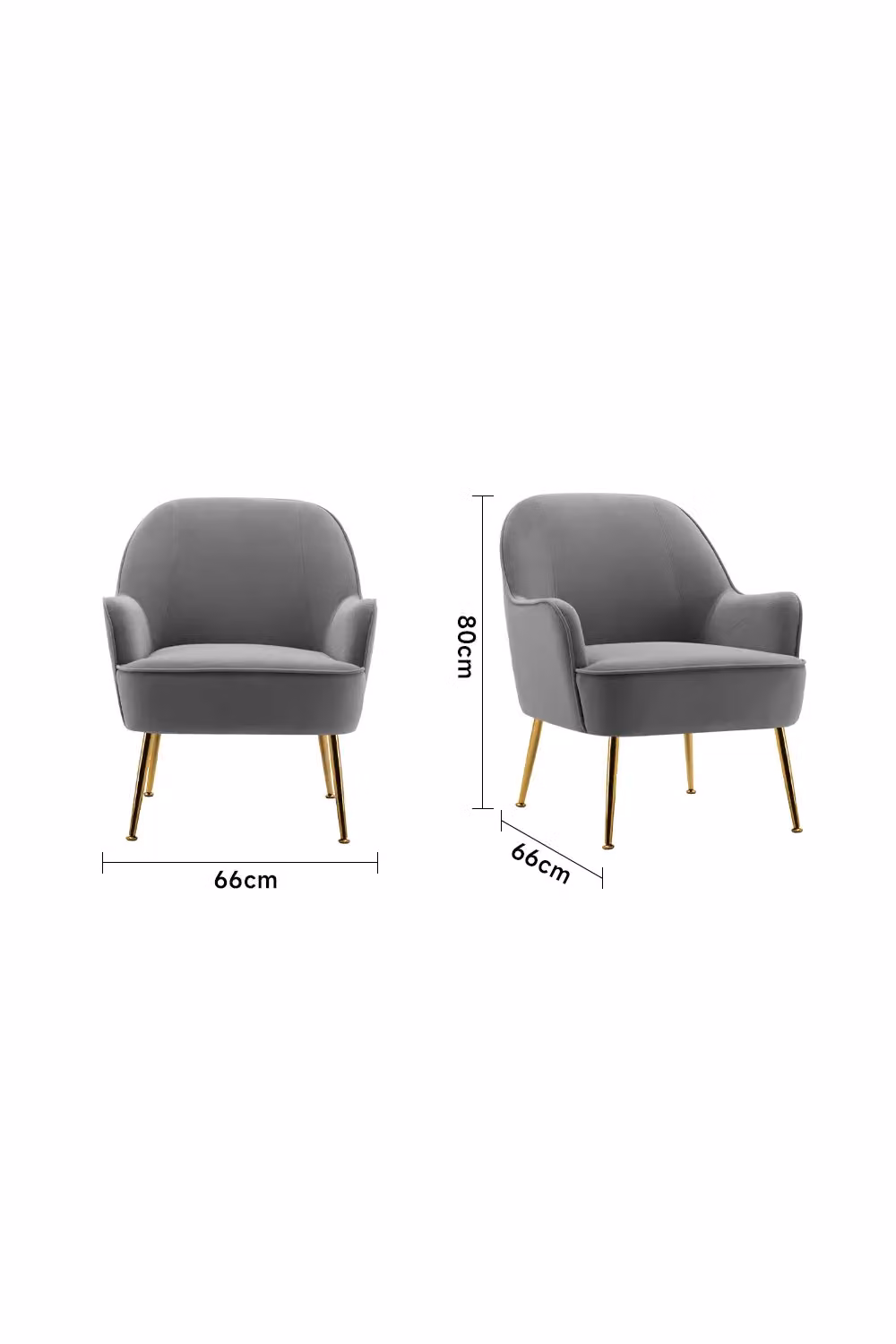 Living and Home Contemporary Grey Velvet Tub Armchair with Gold Feet – 2