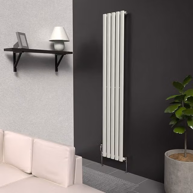Lux Heat Oval Coloured Vertical Steel Radiator in Dove Grey, H: 160 cm, W: 30 cm