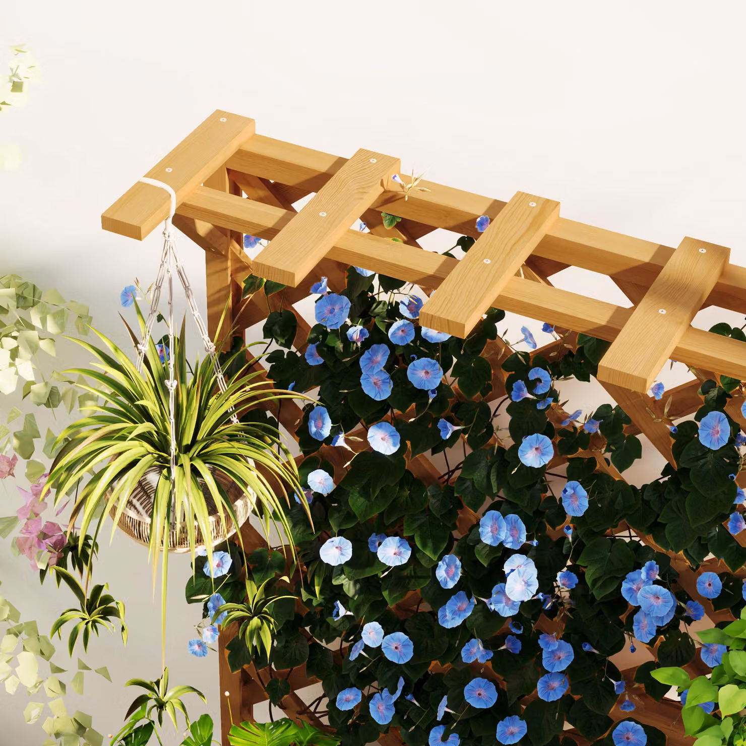 Outsunny Wooden Raised Garden Bed with Trellis and Liner, Brown – 9