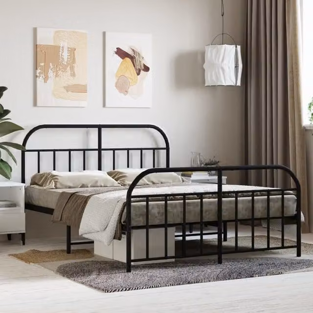 Berkfield Home Metal Bed Frame with Headboard and Footboard in Black, 140 x 200 cm